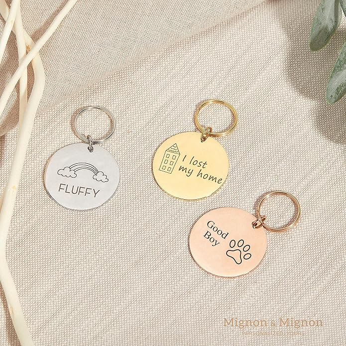 MignonandMignon Personalized Dogs Cats ID Tags Pet Collar Coin Charm Lovely Symbols Dog Name Collar Accessories Father's Day Gift Custom Engraved Products for Extra Small Dog Anti-Lost Pet -AID-C-S