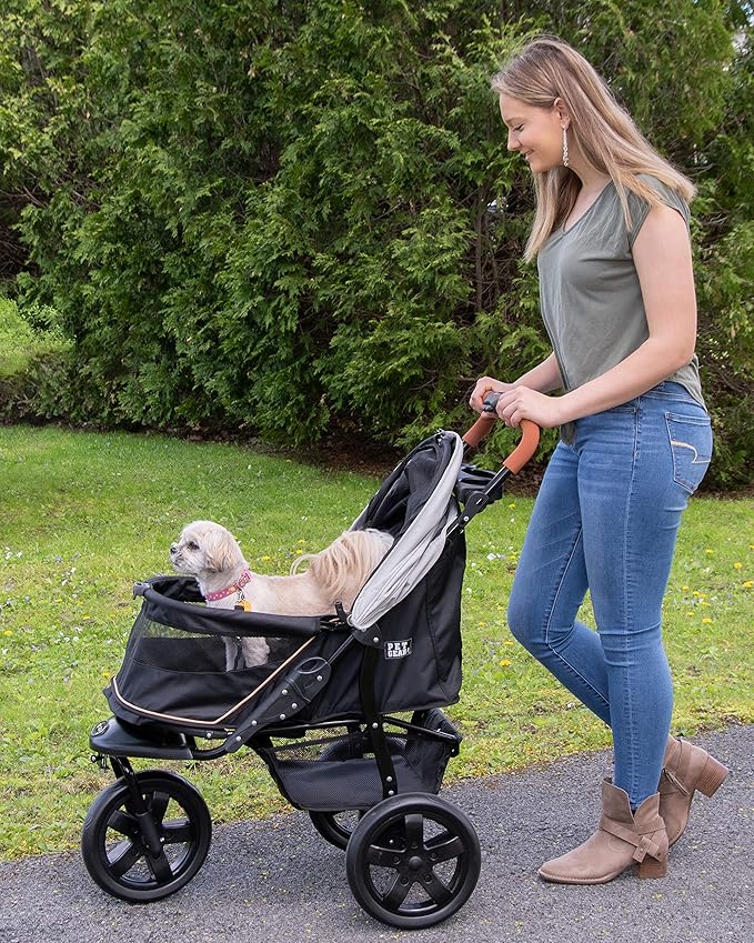 Pet Gear No-Zip AT3 Pet Stroller for Cats/Dogs, Zipperless Entry, Easy One-Hand Fold, Jogging Tires, Removable Liner, Cup Holder + Storage Basket, Summit Grey