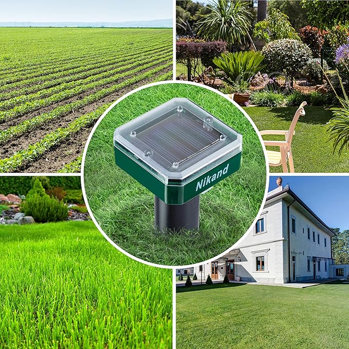 NIKAND Solar Mole Repellent Ultrasonic 4 Pack Outdoor Powered Sonic Deterrent - Mole Stopper Scare Vole for Lawn Garden Yard Home - Groundhog Repeller Snake Rodent Gopher Spikes Chaser Pest (4 Pack)