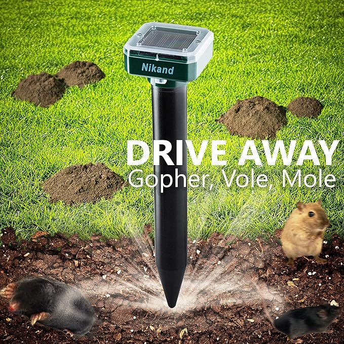 Mole Repellent Stakes 2 Pack - Gopher Repellent Ultrasonic Solar Powered - Sonic Spike Mole and Vole Deterrent for Lawn Garden & Yard - Electronic Devices Outdoors Pest Repeller Snakes Rodents Chaser
