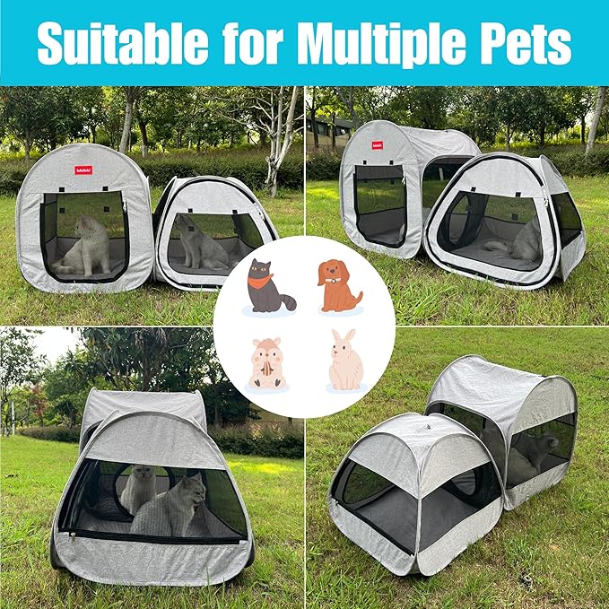 Portable Cat Playpen 2-Room, 2-in-1 Pop-up Cat Dog Crate Play Enclosure with Separate Areas, Foldable Pet Playpen for Puppy Kitten and Small Animals Indoor Outdoor
