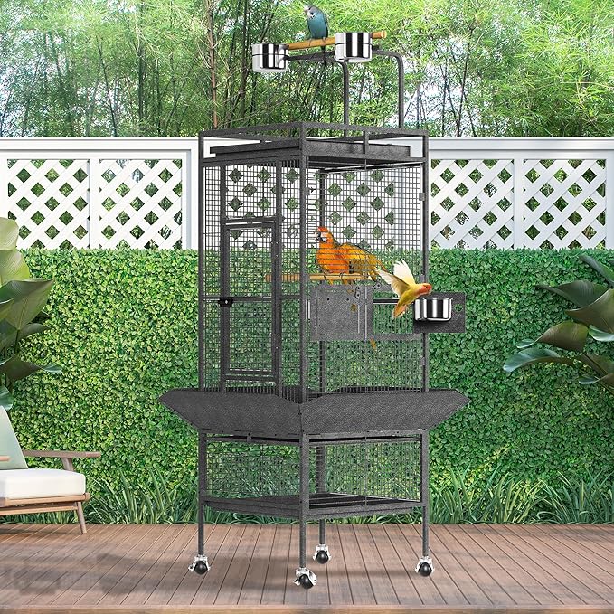 61Inch Bird Cage with Play Top, Extra Large Bird Cage with Wood Perches, Feeder for Parakeets, Canaries, Lovebirds, Small Quaker, Cockatiels, Budgie