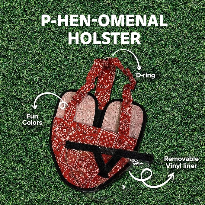 Hen Holster Wrap-Around Bird Diaper & Harness for Hens, Roosters, Ducks - with Removable Vinyl Liner, Adjustable Fit for Outdoor Adventures & Indoor Use - Easy to wear - Large, Red Bandana