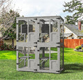 2 in 1 Catio Outdoor Cat Enclosure, 4 Tier Outdoor Cats House with 4 Wheels, Cat Enclosure Window Access with Removable Floor, Upgraded Resting Box, Waterproof Roof, Indoor Pet Cage, Grey