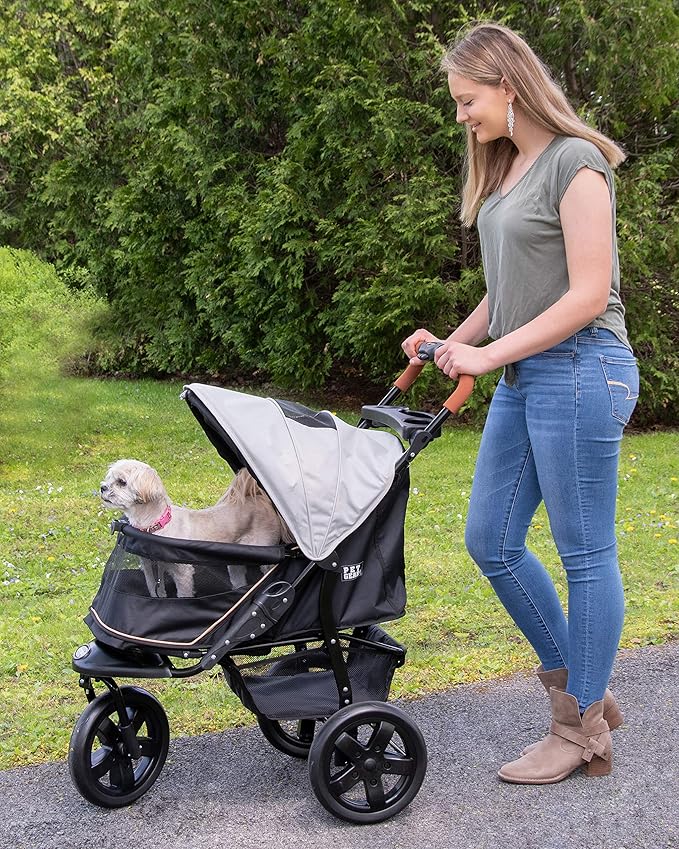 Pet Gear No-Zip AT3 Pet Stroller for Cats/Dogs, Zipperless Entry, Easy One-Hand Fold, Jogging Tires, Removable Liner, Cup Holder + Storage Basket, Summit Grey