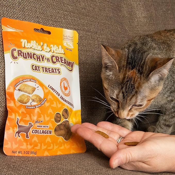 Fieldcrest Farms Nothin’ to Hide Collagen Cat Treats – Crunchy & Creamy Cat Snacks, High-Protein Treats for Healthy Skin, Coat & Joints, Chicken Flavor, 3 oz.