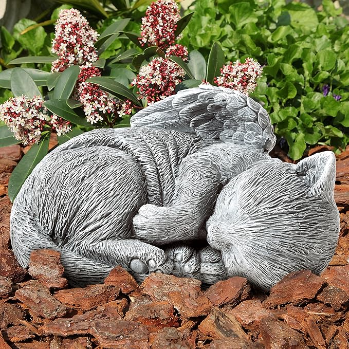 Cat Memorial Stone - Peaceful Sleeping Kitten Angel Statue for Garden, Remembrance, Grave Marker, and Loss - Pet Sympathy Gift by Pure Garden (Gray)