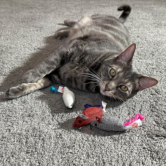 SPOT Burlap Mice Cat Toys, Interactive & Durable Catnip Toys for Indoor Cats & Kittens, Perfect for Hunting & Play, 3-Inch, Assorted Colors, 3 Pieces