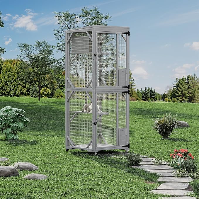 Outdoor Cats House with 4 Wheels, Walk-in Cat Cage, Catio Outdoor Enclosure Extra Large