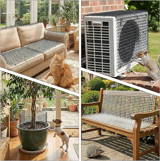 Pet Repellent Mat, White, 6.5 feet with 8 Ground Stakes 8 Zip Tie, Cat Repellent Mat with Gentle Spikes for Garden/Backyard, Dog and Raccoon Deterrent Mat, 78.74 inches x 11 inches.