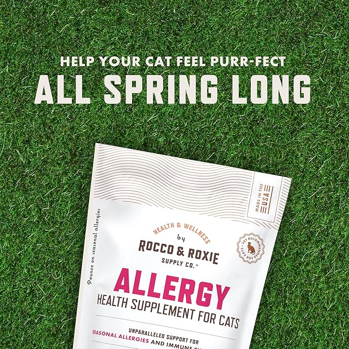 Rocco & Roxie Seasonal Allergy Relief for Cats, Cat Supplements & Vitamins, Probiotics to Support Gut Health, Fish Oil for Skin, Sneezing & Itching from Seasonal Allergies, Tart Cherry Immune Support
