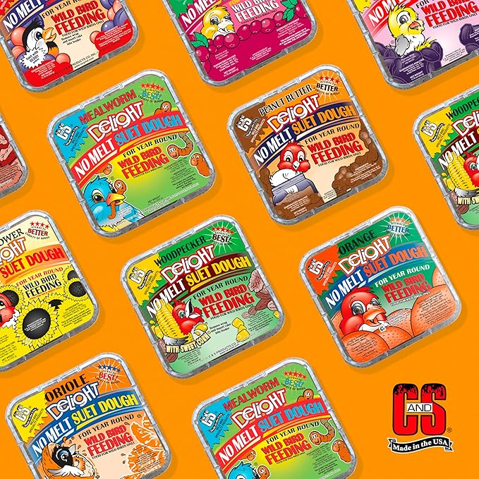 C&S Peanut Butter Delight No Melt Suet Dough, Suet Cakes for Wild Birds Including Wrens, Woodpeckers, Cardinals, Songbirds, Jays and More, 8 Pack