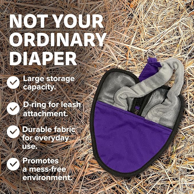 Bird Diaper, Wrap Around, for Larger Pigeons, Small Breed Hens and Roosters, Leak-Proof Design, Comfortable Fleece Strap Bird Harness with Sewn-in Liner & Secure Hook and Loop Closure - XS,Purple