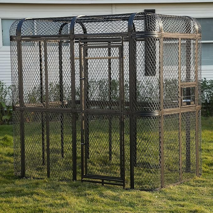 Large Walk-in Cage 77-inch Heavy Duty Birdcage Outdoor Diamond Grid Aviary Parrot Cage Wide Flight Metal Birdcage for Macaw Budgie Conure Lovebird Parakeet Cockatiel, 6.4x3.87x5.91ft, Silver