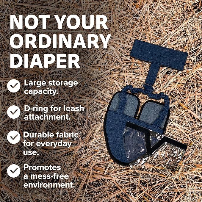 Hen Holster Wrap-Around Bird Diaper & Harness for Hens, Roosters, Ducks, Geese - with Removable Vinyl Liner, Adjustable Fit for Outdoor Adventures & Indoor Use - Easy to wear - Large, Denim