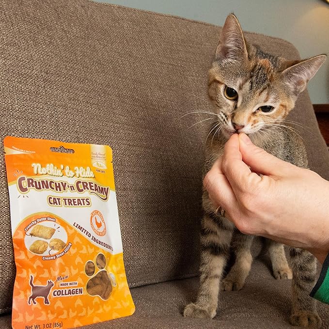 Fieldcrest Farms Nothin’ to Hide Collagen Cat Treats – Crunchy & Creamy Cat Snacks, High-Protein Treats for Healthy Skin, Coat & Joints, Chicken Flavor, 3 oz.