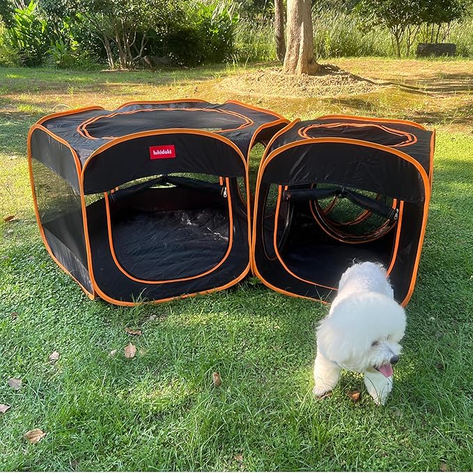 Portable Dog Playpen 2-Room with Tunnel, 3-in-1 Large Cat Crate Play Enclosure with Separate Areas, Foldable Pet Playpen for Puppy Kitten and Small Animals Indoor Outdoor